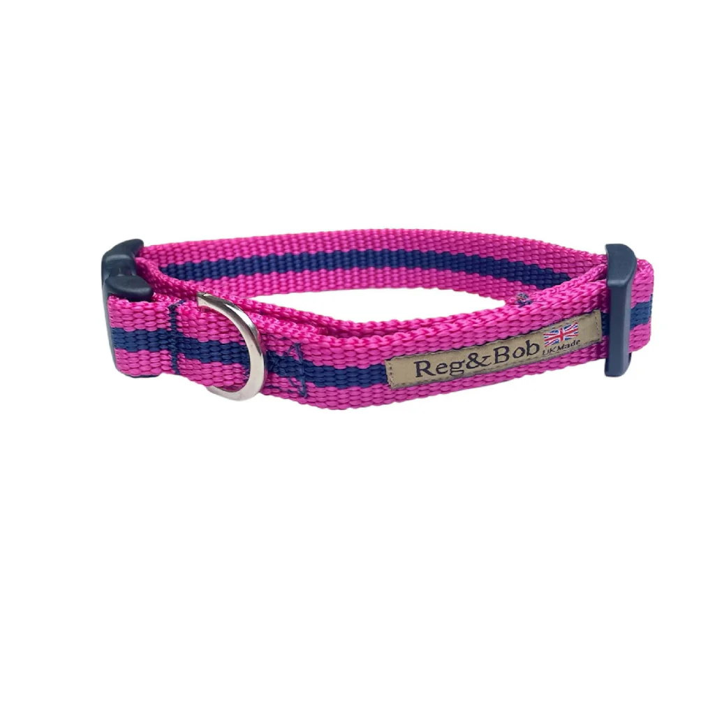 Dog Collar In Pink And Navy Stripe - 4 sizes - Image 2