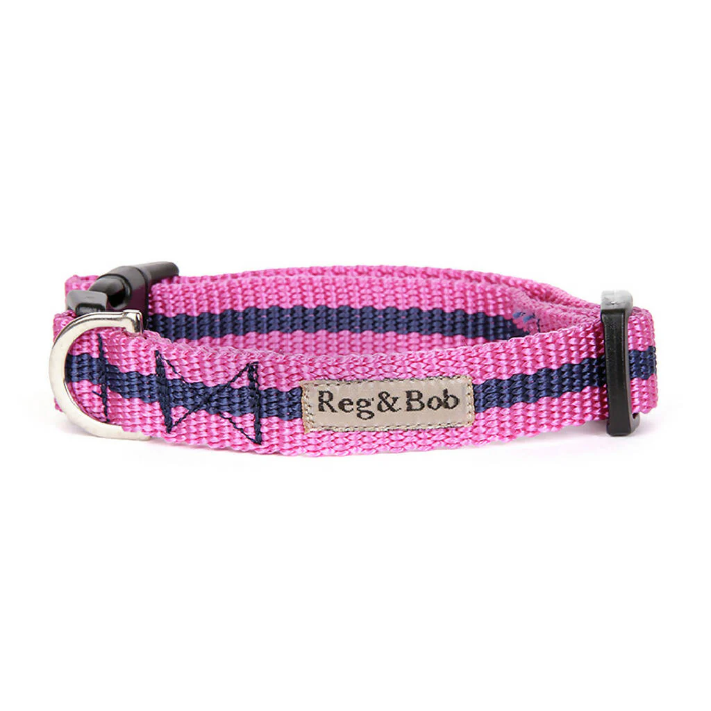 Dog Collar In Pink And Navy Stripe - 4 sizes - Image 3