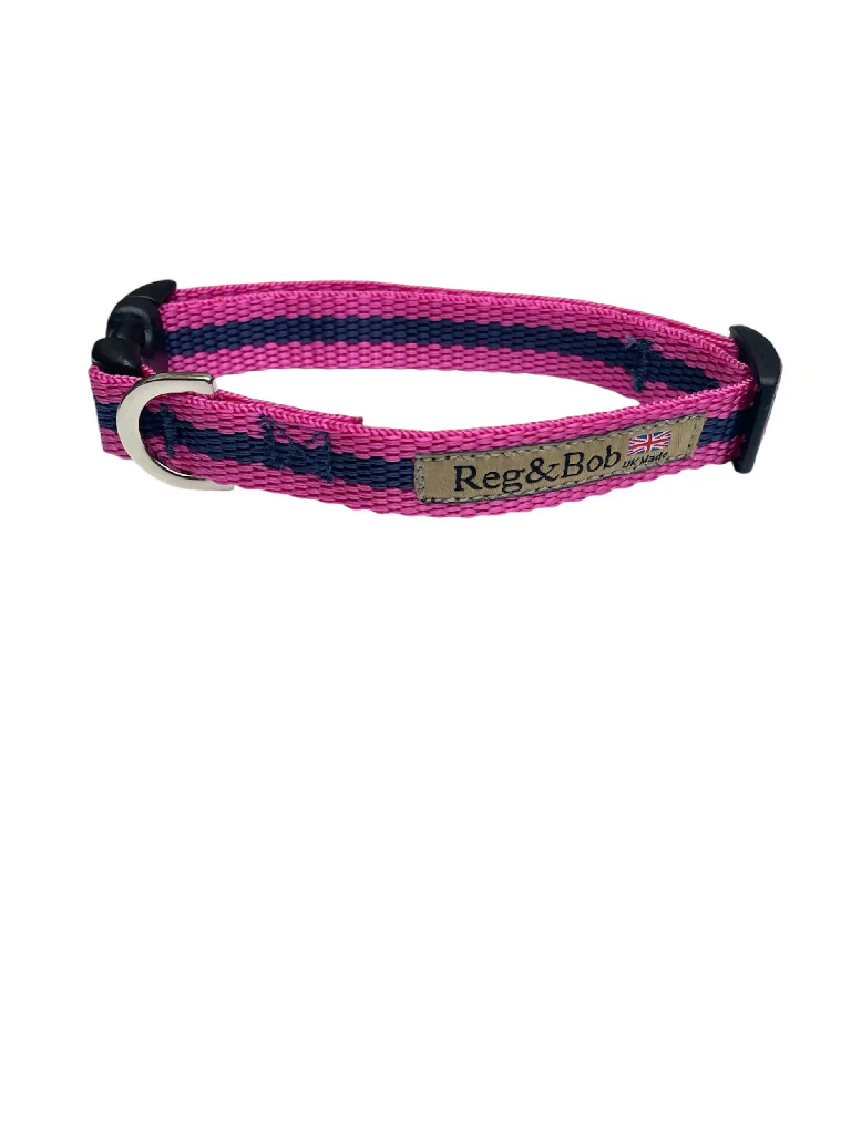 Dog Collar In Pink And Navy Stripe - 4 sizes - Image 5