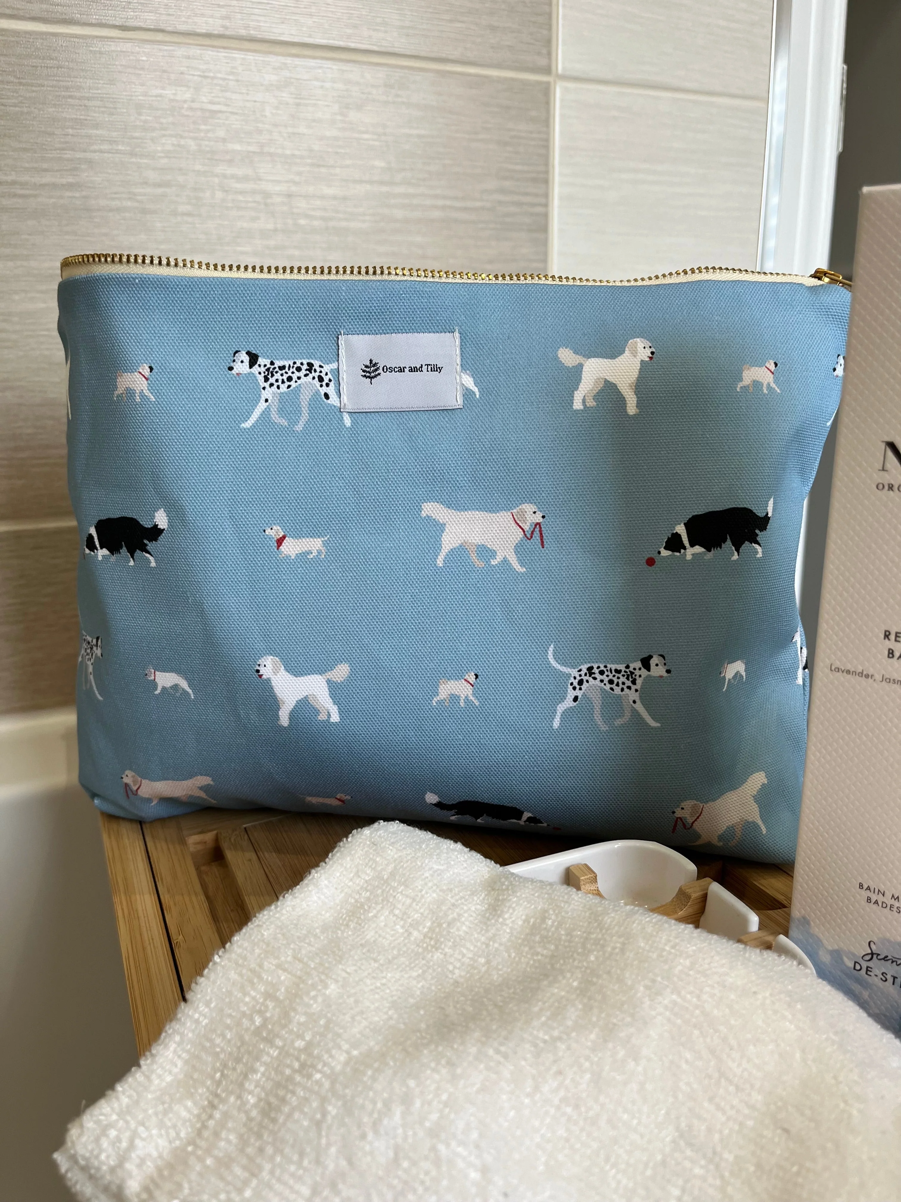 Dog Design Washbags in Sage Green or Blue