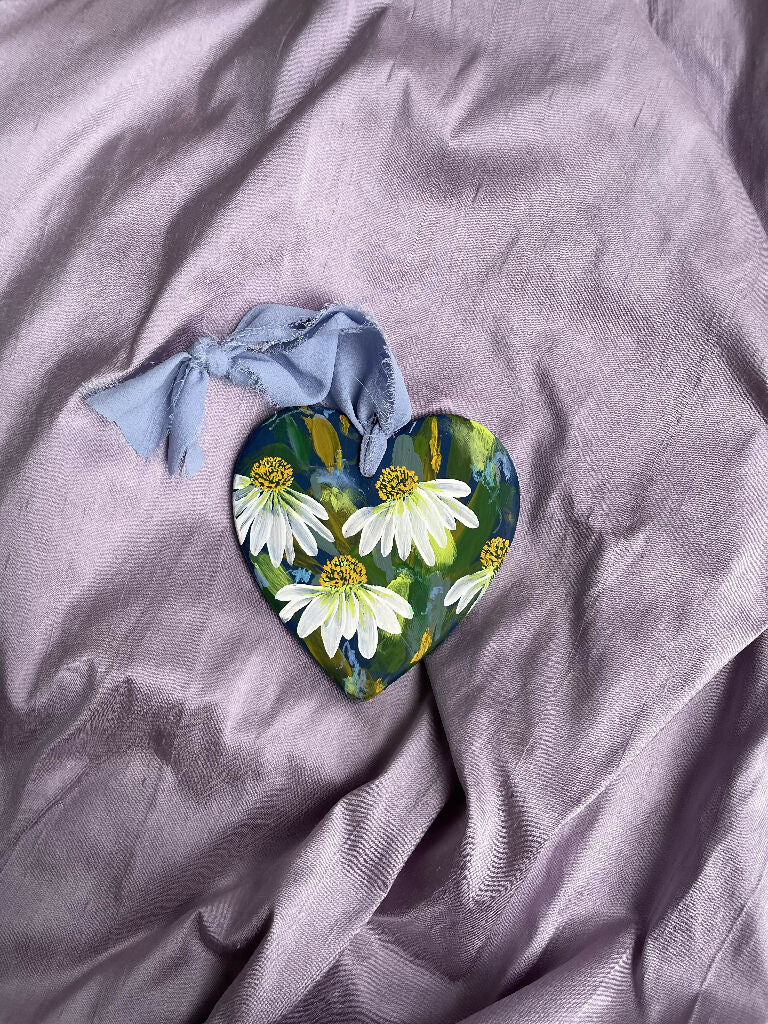 Echinacea Floral Hand Painted Ceramic Hanging Heart - Image 3