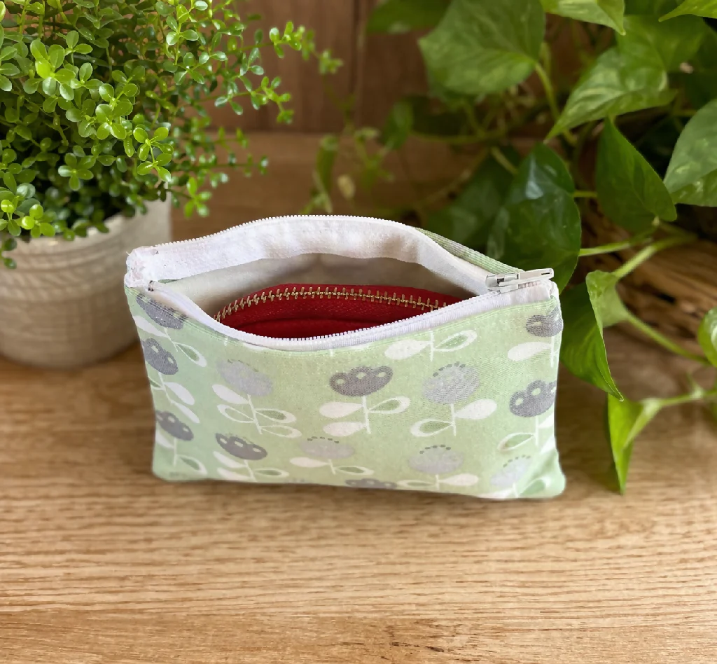 Eco-Friendly Handmade Purse – Green Scandi Flower Design - Image 2