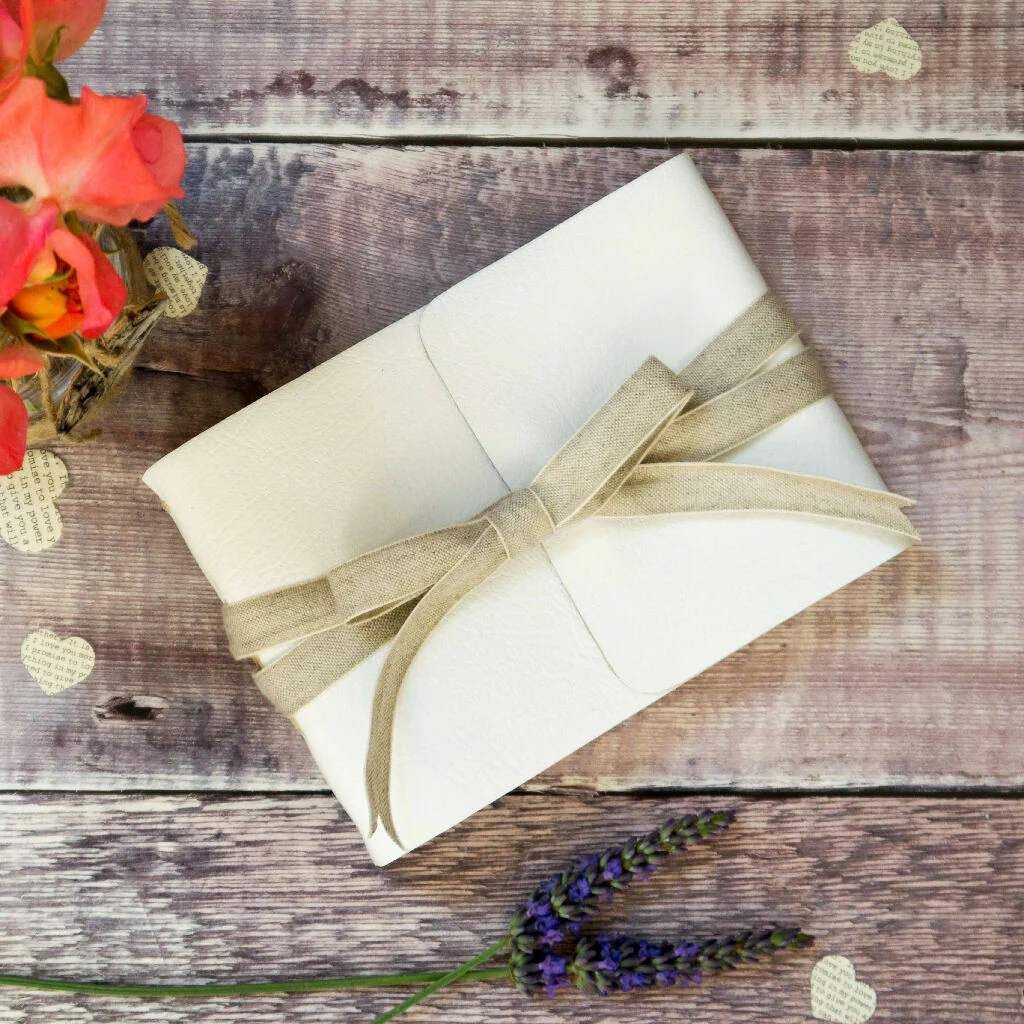 Wedding Guest Book, White Leather A6 small - Image 2