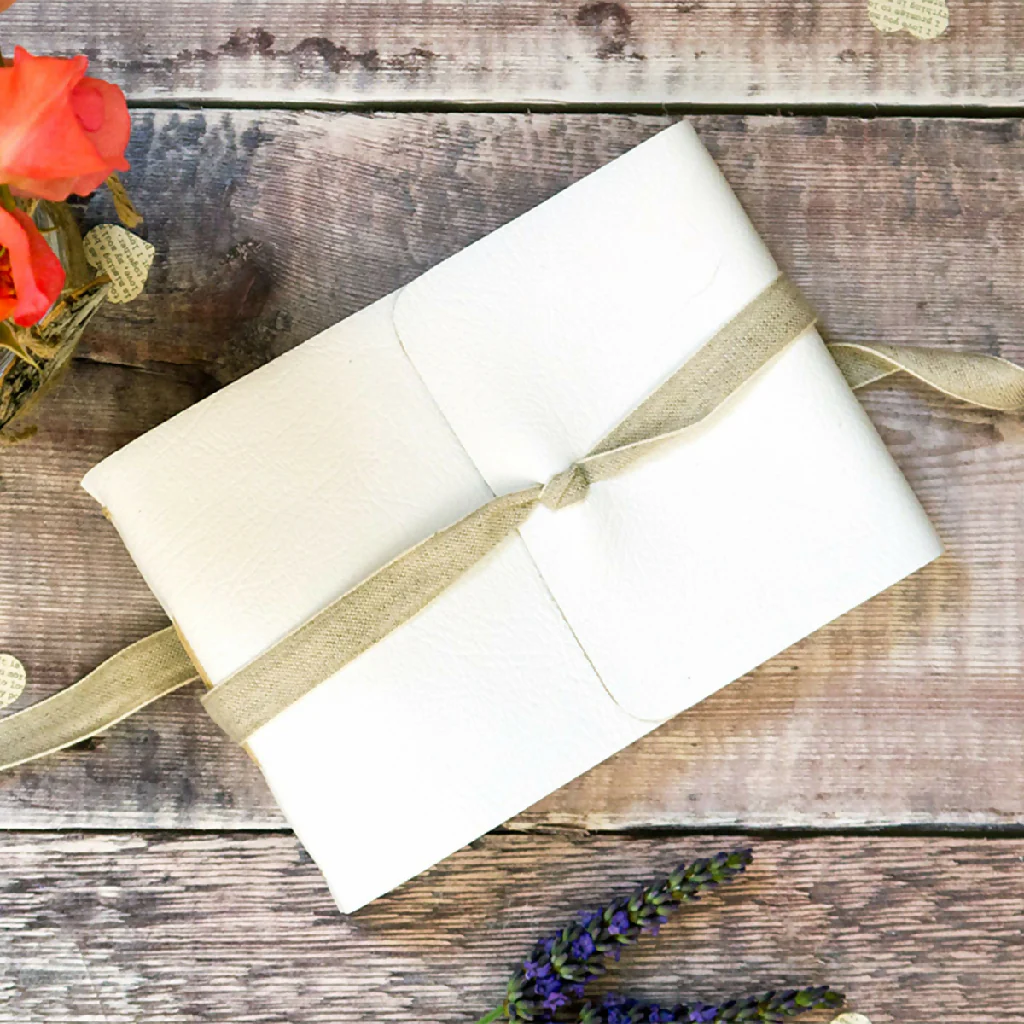 Wedding Guest Book, White Leather A6 small - Image 3