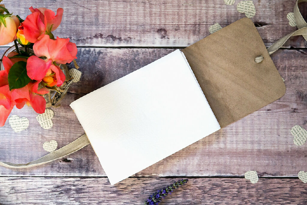 Wedding Guest Book, White Leather A6 small - Image 4