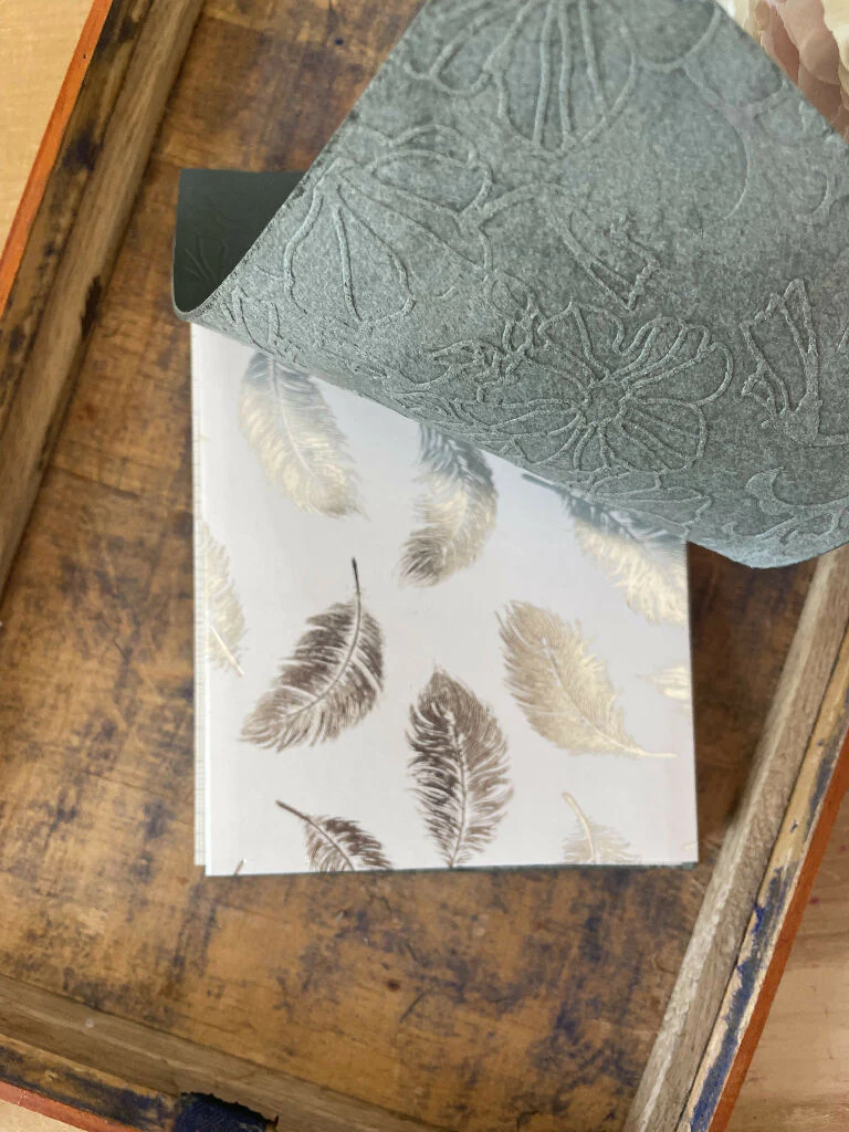 Embossed Dark Green Coloured Leather A6 Notebook with Metal Fastenings - Image 3