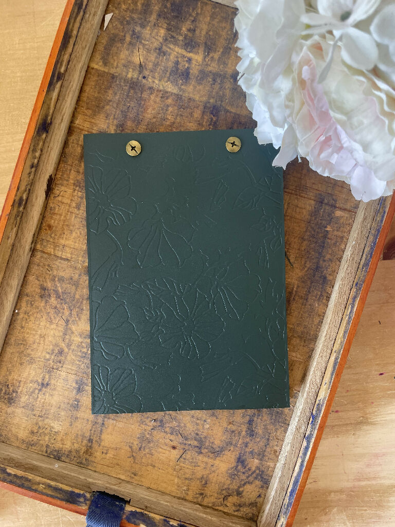 Embossed Dark Green Coloured Leather A6 Notebook with Metal Fastenings - Image 4