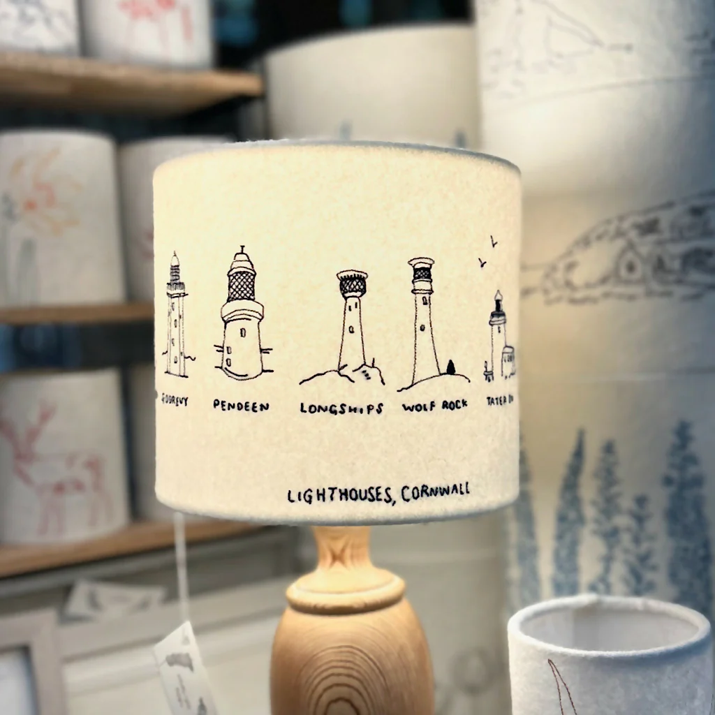 Embroidered Cornish Lighthouse Lampshade - Image 4