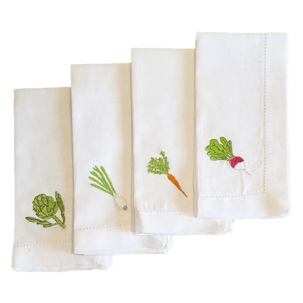 EMBROIDERED LINEN NAPKINS - GARDEN VEG - Image 5