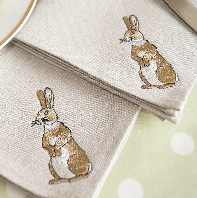 Embroidered Rabbit Cocktail Napkins - Set of Four - Image 3
