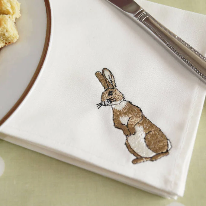 Embroidered Rabbit Cocktail Napkins - Set of Four - Image 4