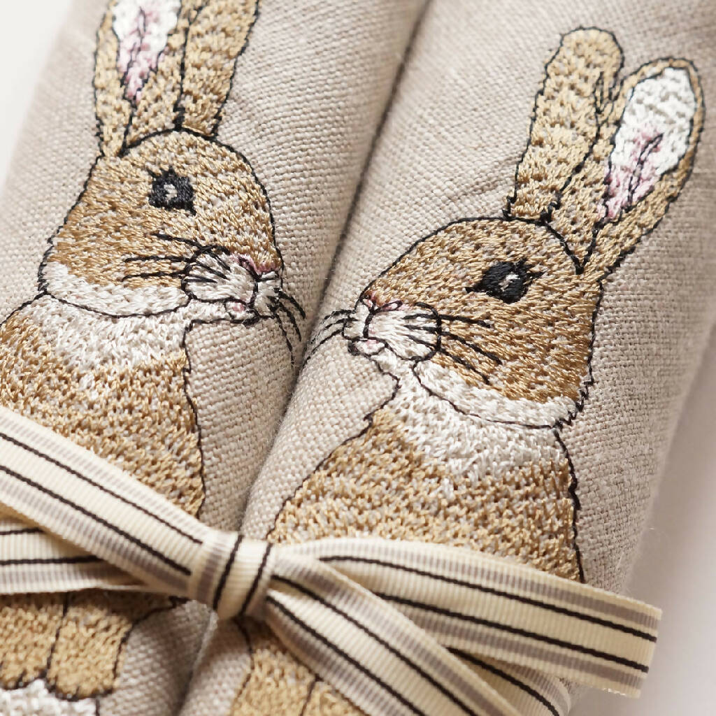 Embroidered Set of Two Easter Rabbit Napkins - Image 3