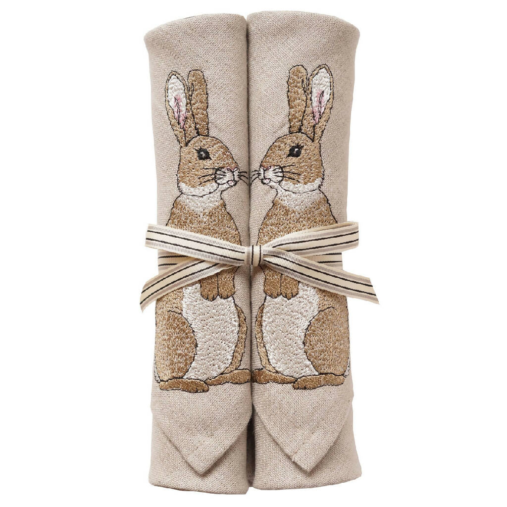 Embroidered Set of Two Easter Rabbit Napkins - Image 4