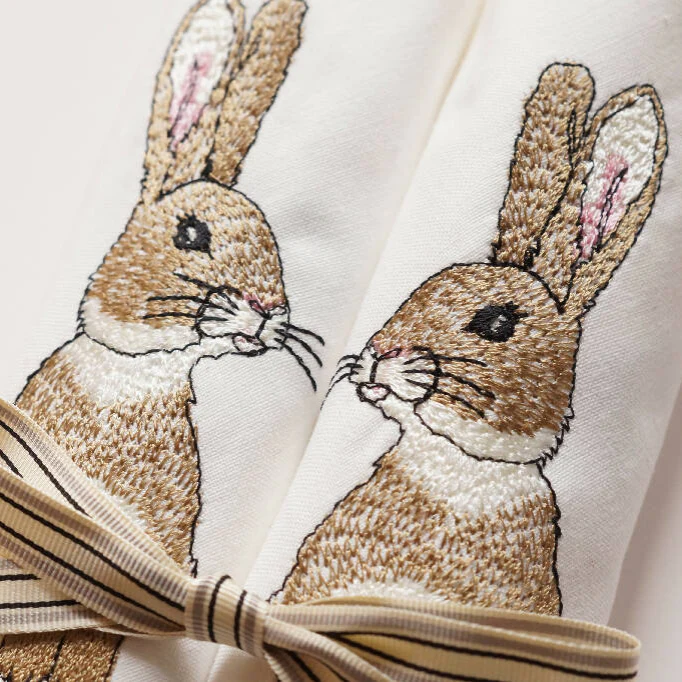Embroidered Set of Two Easter Rabbit Napkins - Image 6