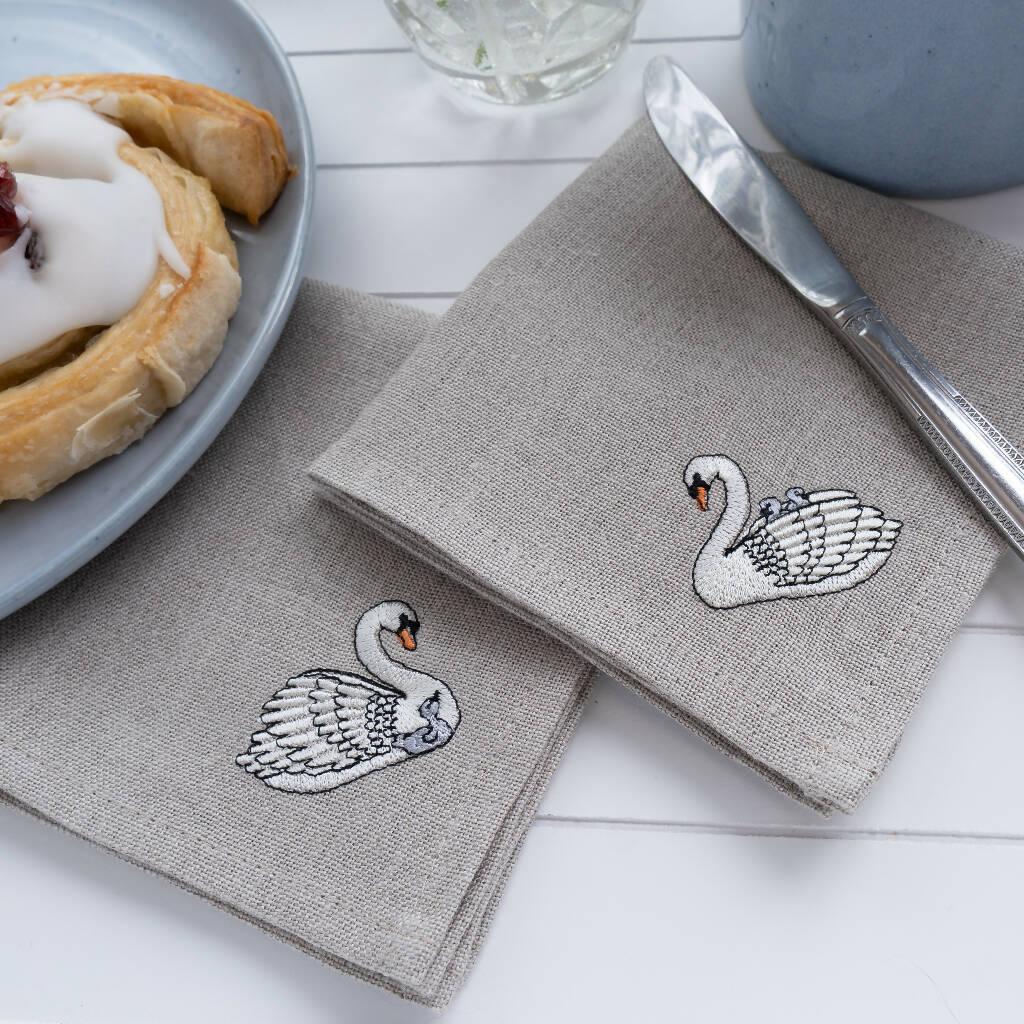 Embroidered Swan Cocktail Napkins - Set of Four - Image 2