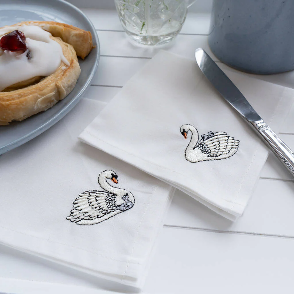 Embroidered Swan Cocktail Napkins - Set of Four - Image 6