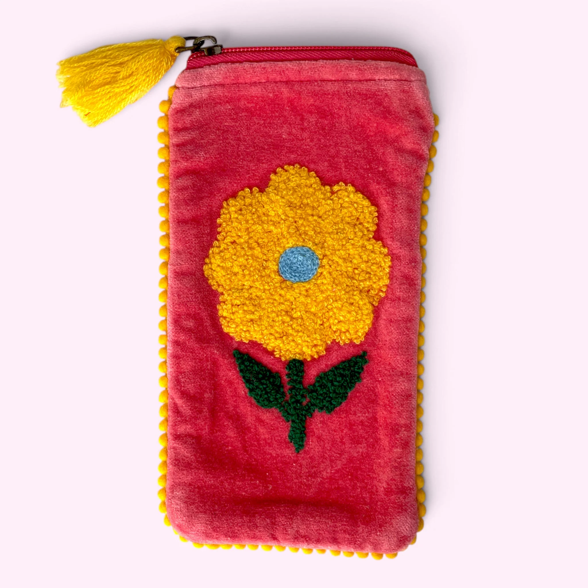 Embroidered Velvet Glasses Case | Pink Sunflower - Image 3