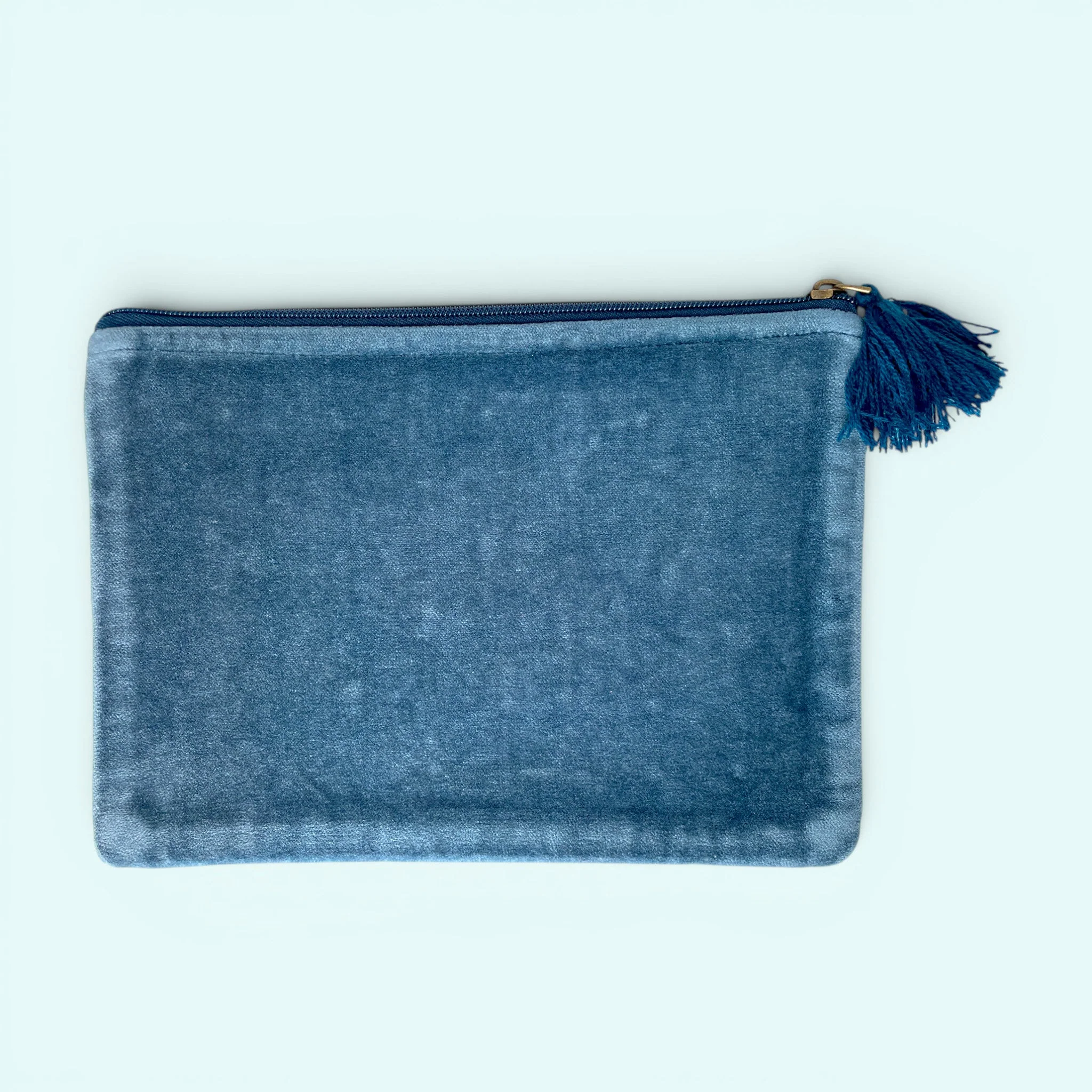 Embroidered Velvet Make Up Bag | Everyday Pouch | Allium Seedhead Floral in Navy Blue - Image 2