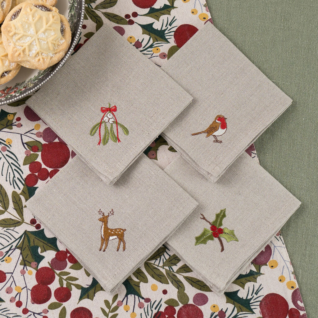 Embroidered Woodland Cocktail Napkins - Image 6