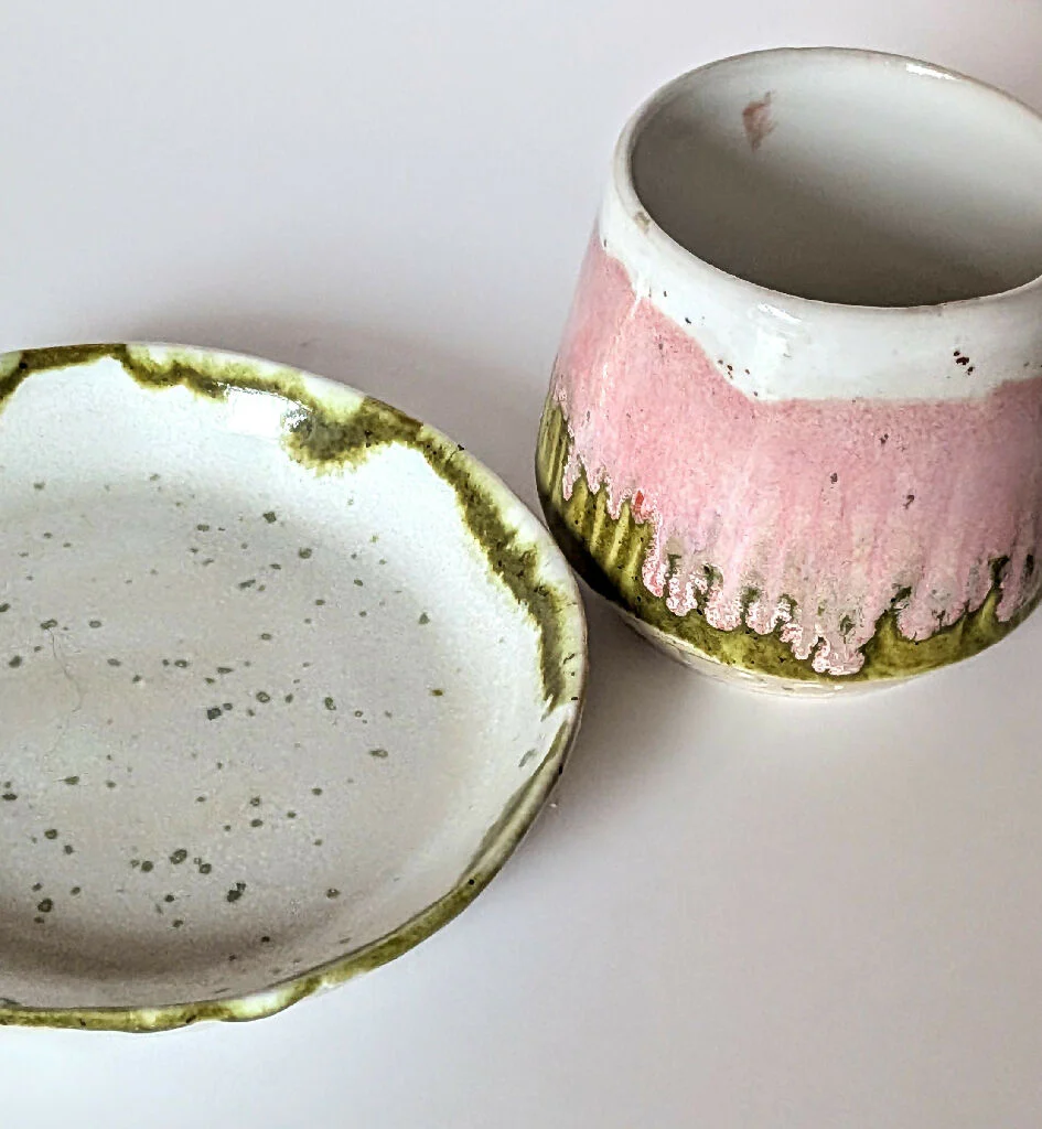 ESPRESSO SET of 2 cups and saucers - Moss and Blossom