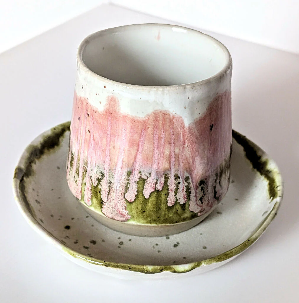 ESPRESSO SET of 2 cups and saucers - Moss and Blossom - Image 6
