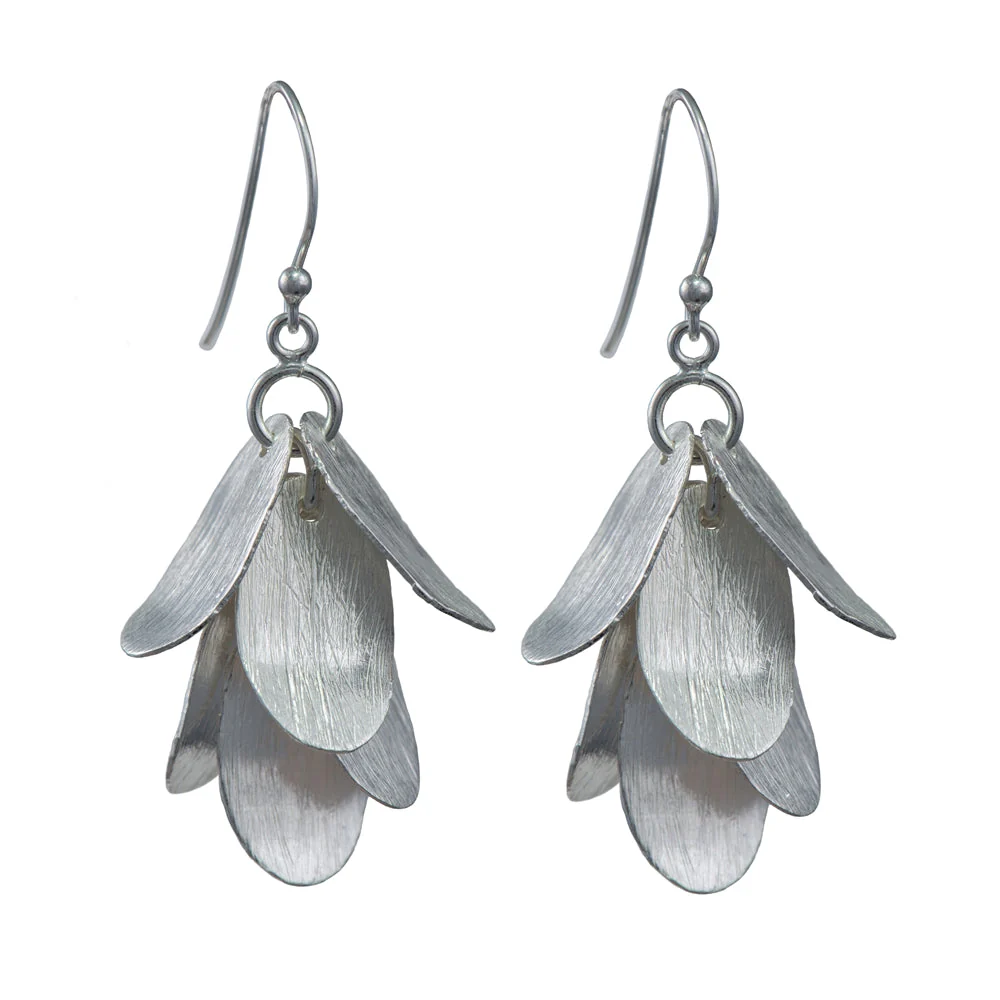 Falling Leaves Brushed Silver Long Dangle Earrings - Image 2