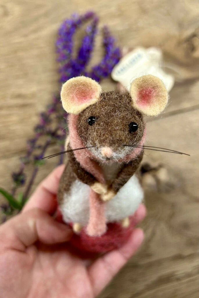 Felt Woodland Mouse on Mushroom Pincushion – Luxury Craft & Sewing Gift - Image 4
