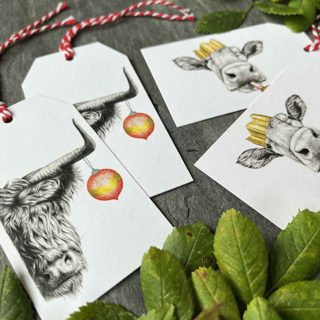 Festive Cows Hand-Finished Christmas Gift Tags - Set of 4 - Image 2