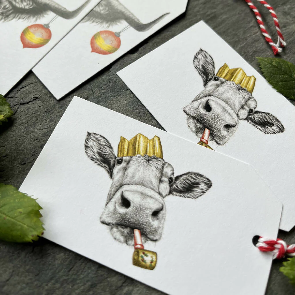 Festive Cows Hand-Finished Christmas Gift Tags - Set of 4 - Image 3