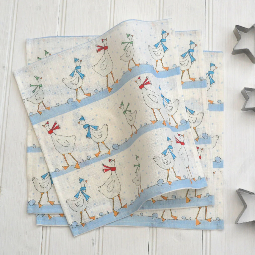 'Festive Geese' Linen Napkin Crackers - Image 3
