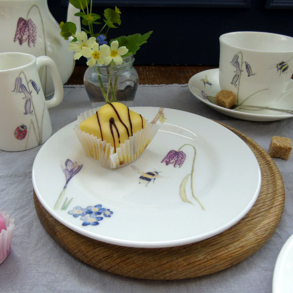 Fine Bone China Bee and Spring Flowers Cake Plate - Image 4