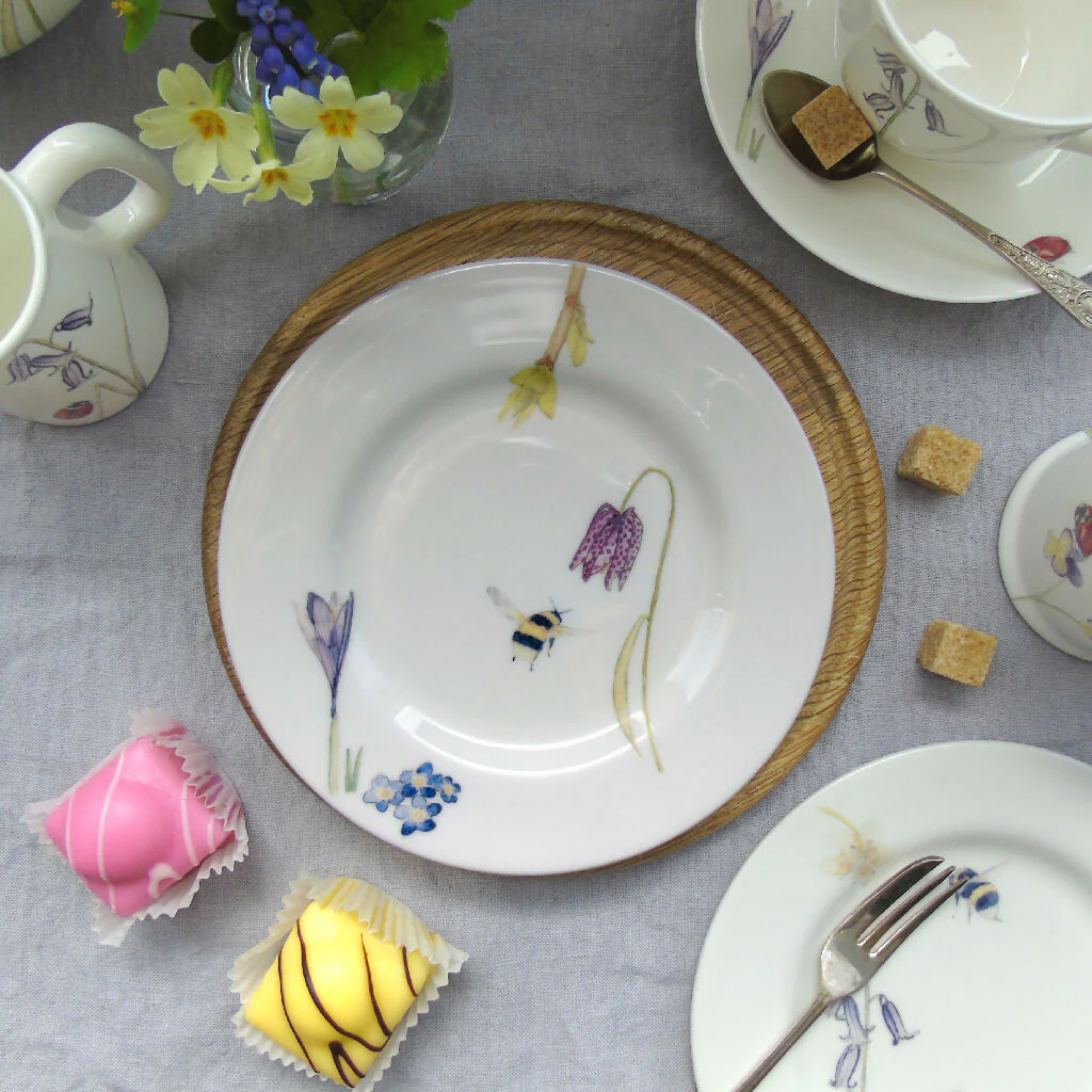 Fine Bone China Bee and Spring Flowers Cake Plate - Image 5