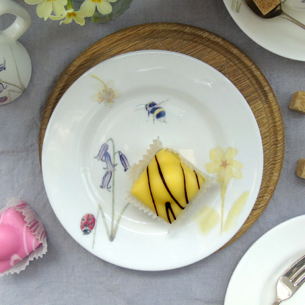 Fine Bone China Bee and Spring Flowers Cake Plate - Image 8