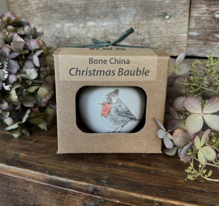 Fine Bone China Festive Robin Christmas Bauble Decoration - Image 3