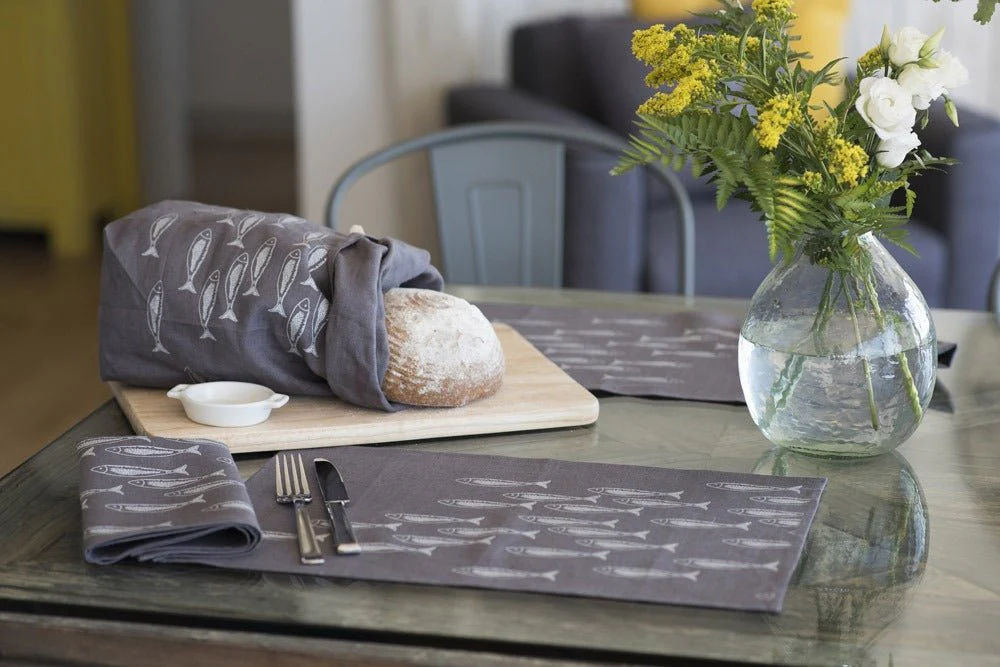 Fish Napkins Hand Printed Linen Set of Two - Image 3