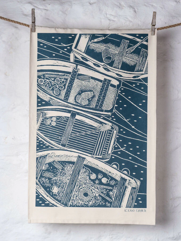Four Boats from Above Organic Cotton Tea Towel