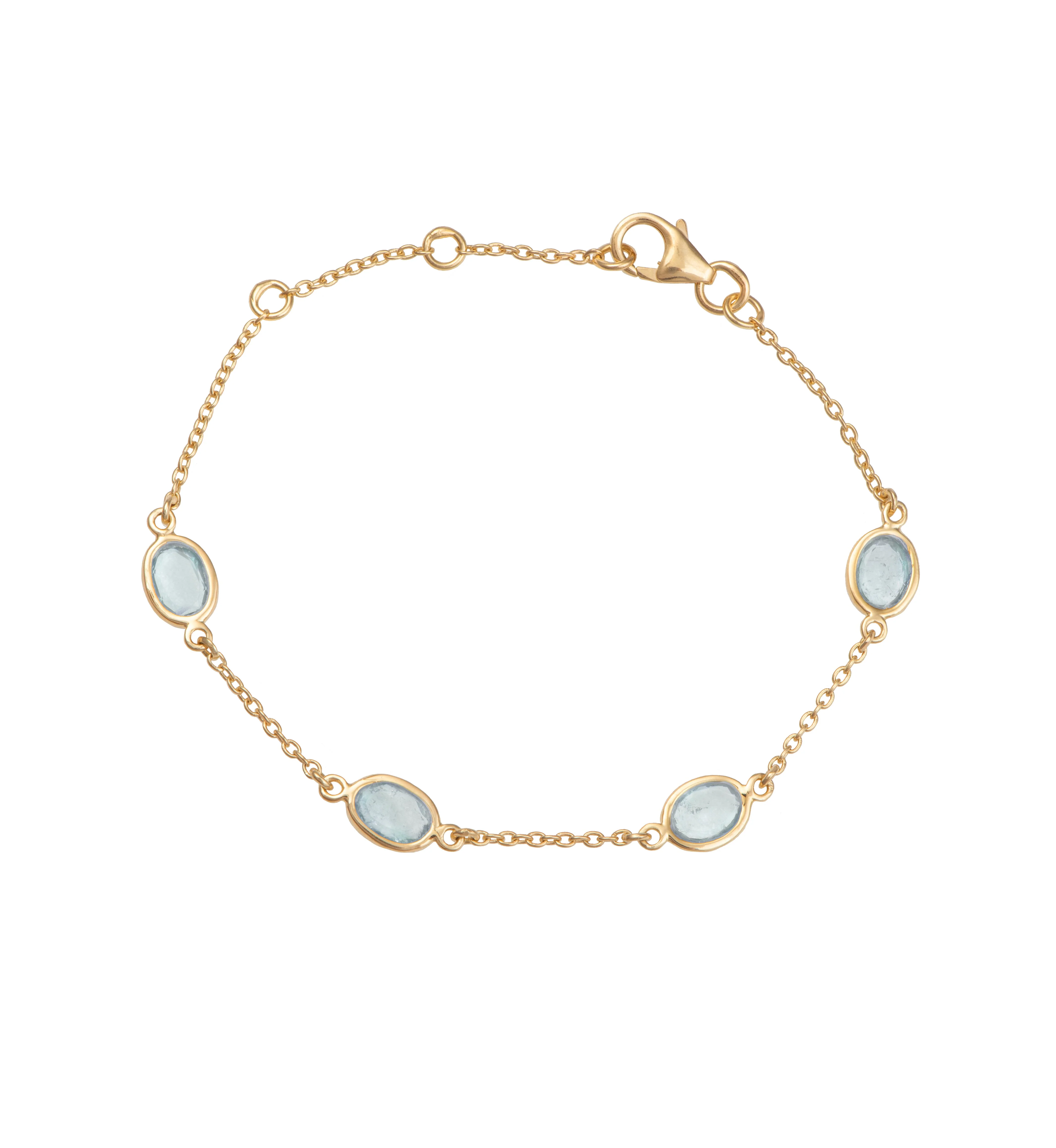 Four Oval Shaped Blue Topaz Gemstone Adjustable Bracelet in Vermeil Gold - Image 2