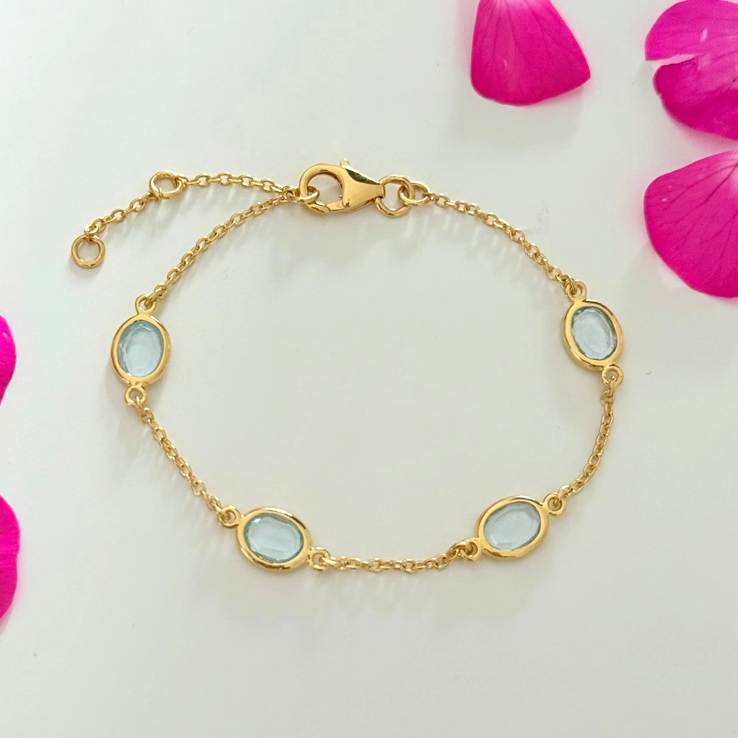 Four Oval Shaped Blue Topaz Gemstone Adjustable Bracelet in Vermeil Gold - Image 3