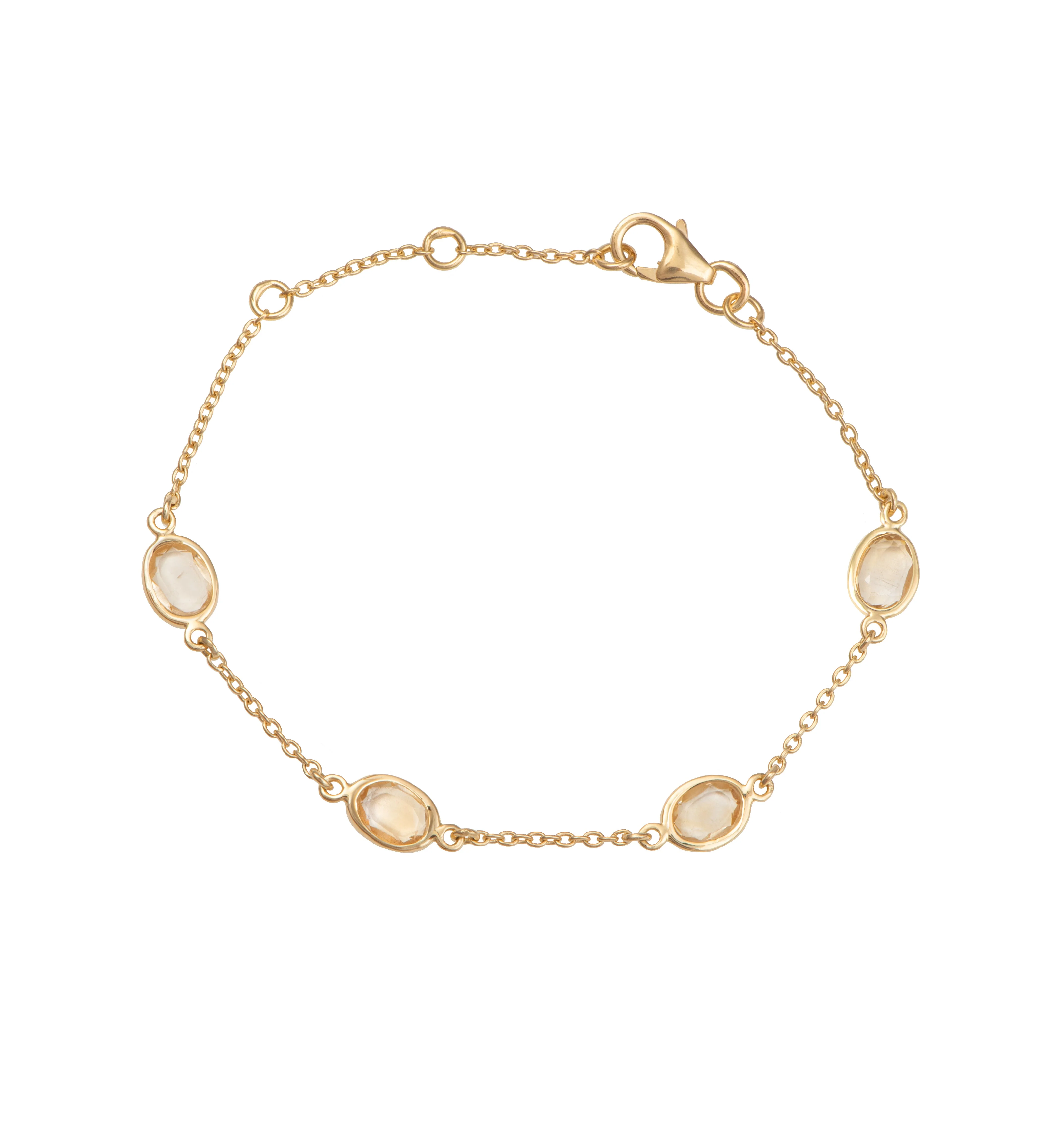 Four Oval Shaped Citrine Gemstone Adjustable Bracelet in Vermeil Gold - Image 2