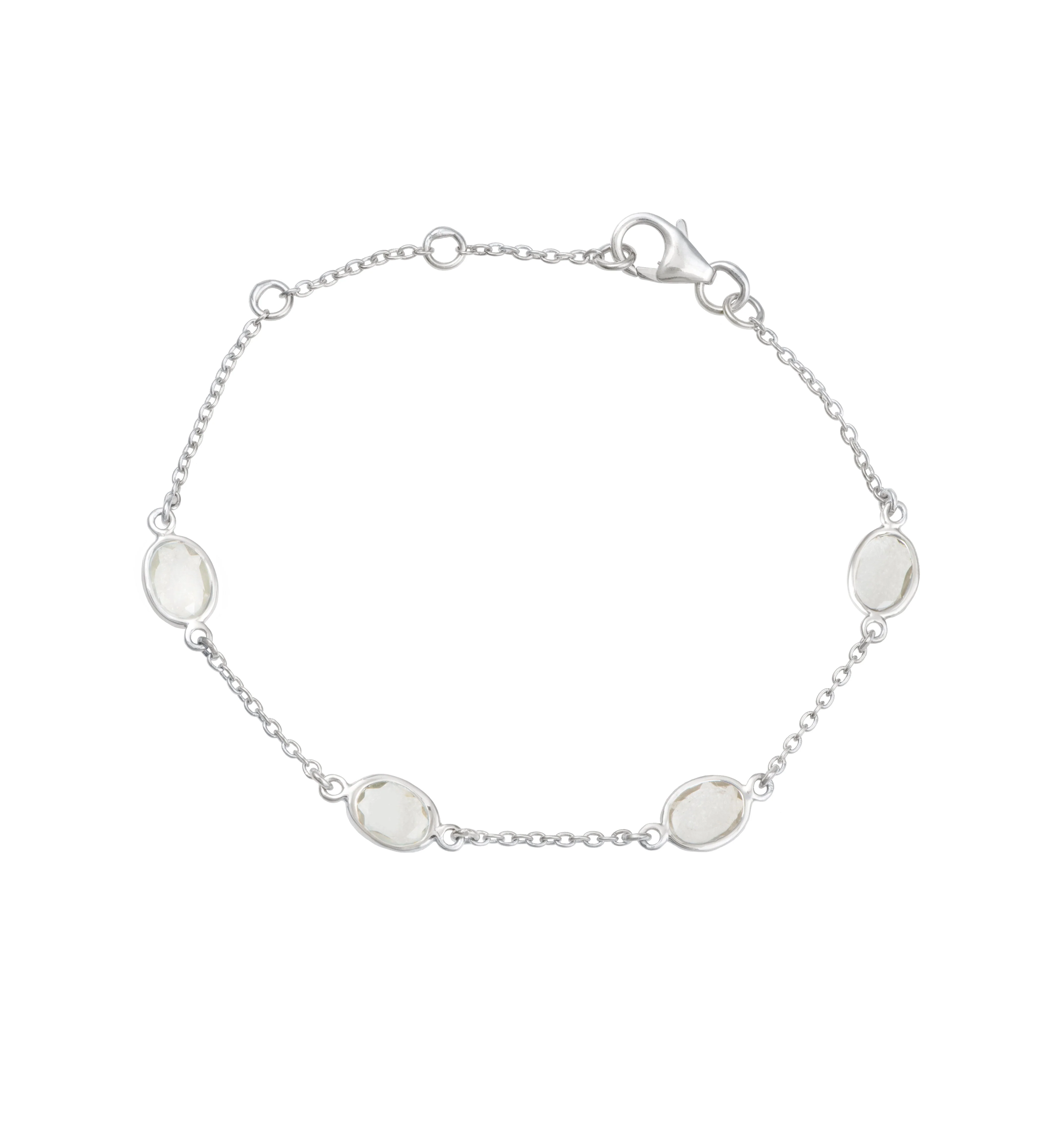 Four Oval Shaped Green Amethyst Gemstone Adjustable Bracelet in Sterling Silver - Image 2