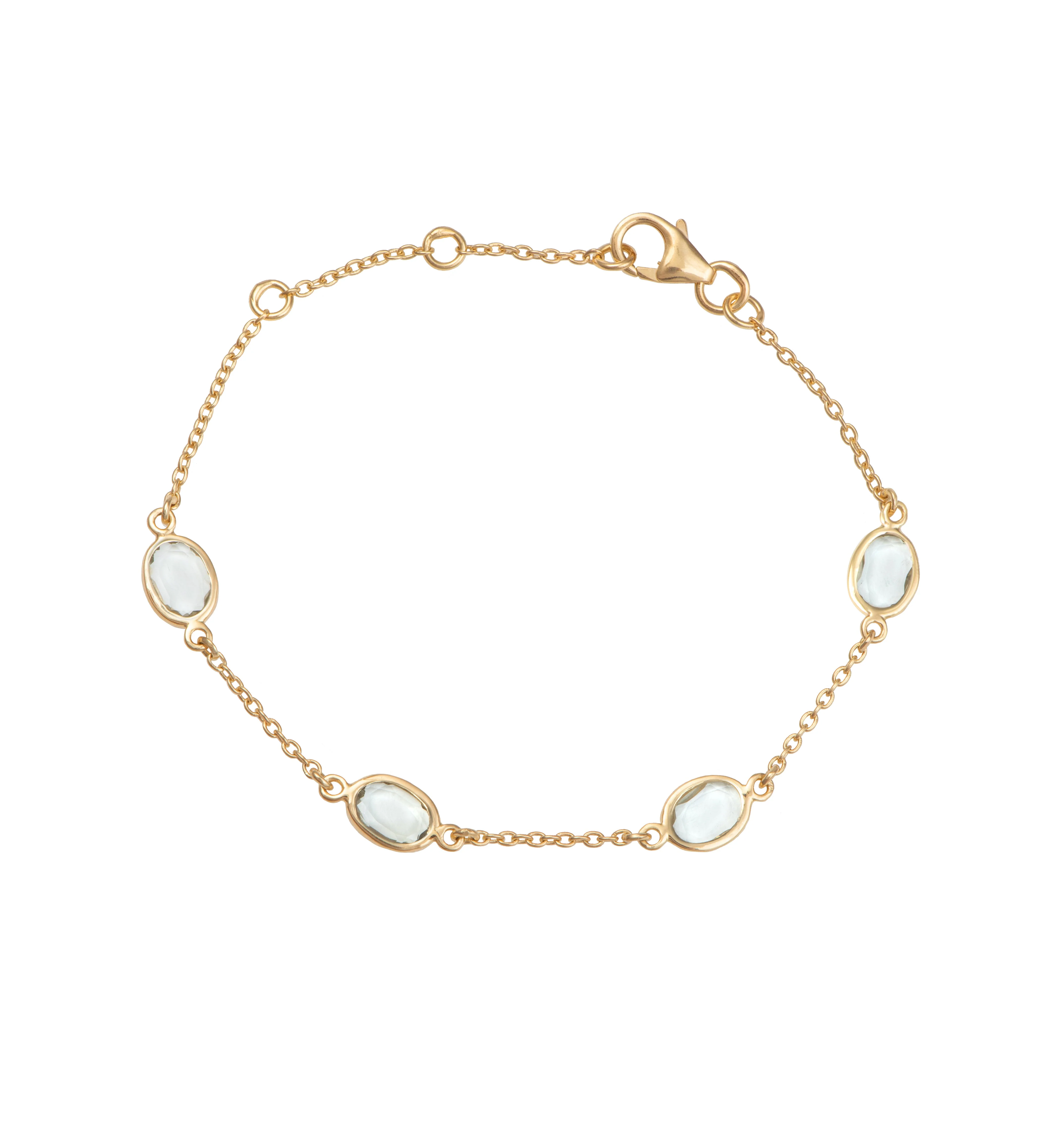 Four Oval Shaped Green Amethyst Gemstone Adjustable Bracelet in Vermeil Gold - Image 2