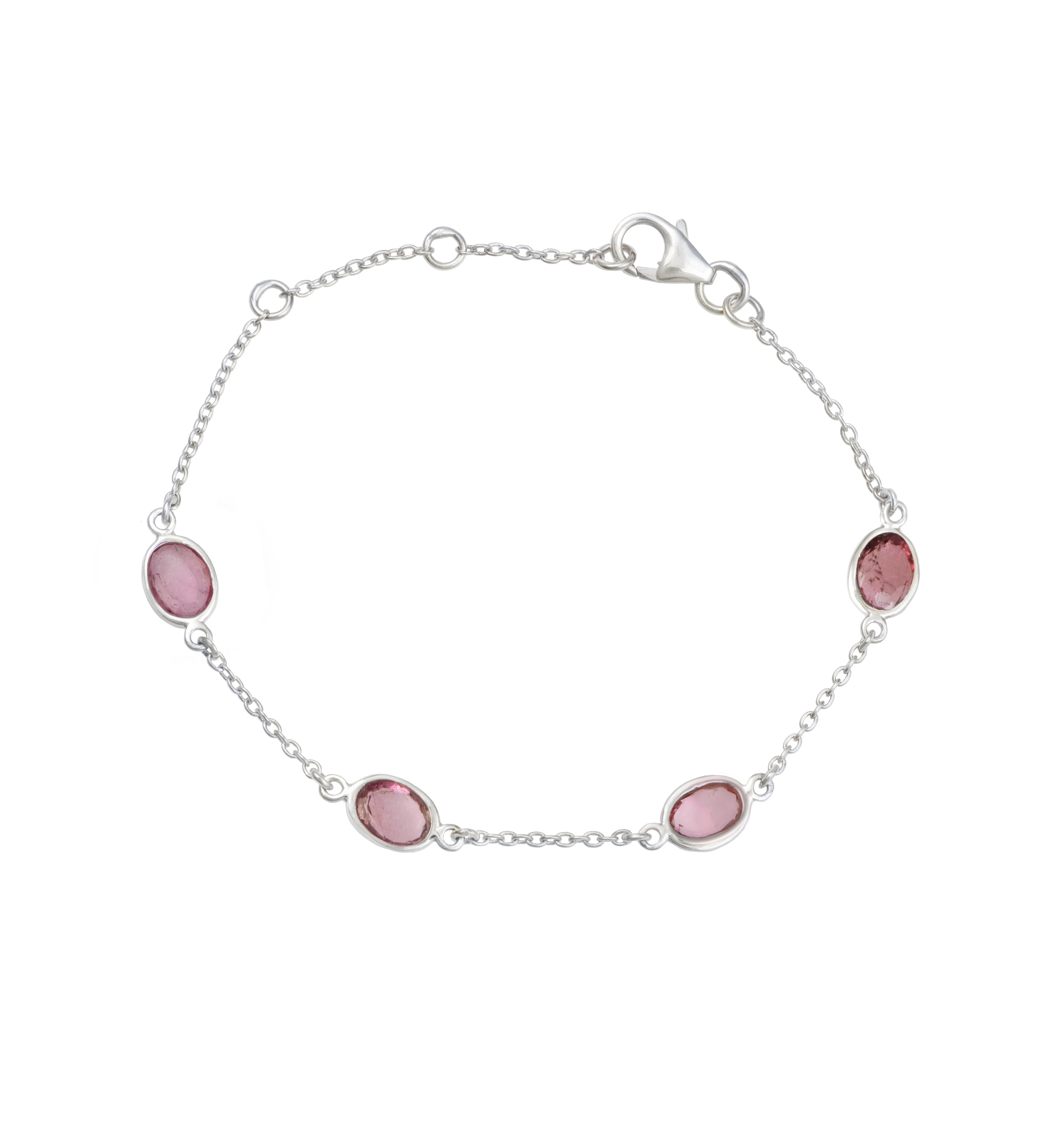 Four Oval Shaped Pink Tourmaline Gemstone Adjustable Bracelet in Sterling Silver - Image 2