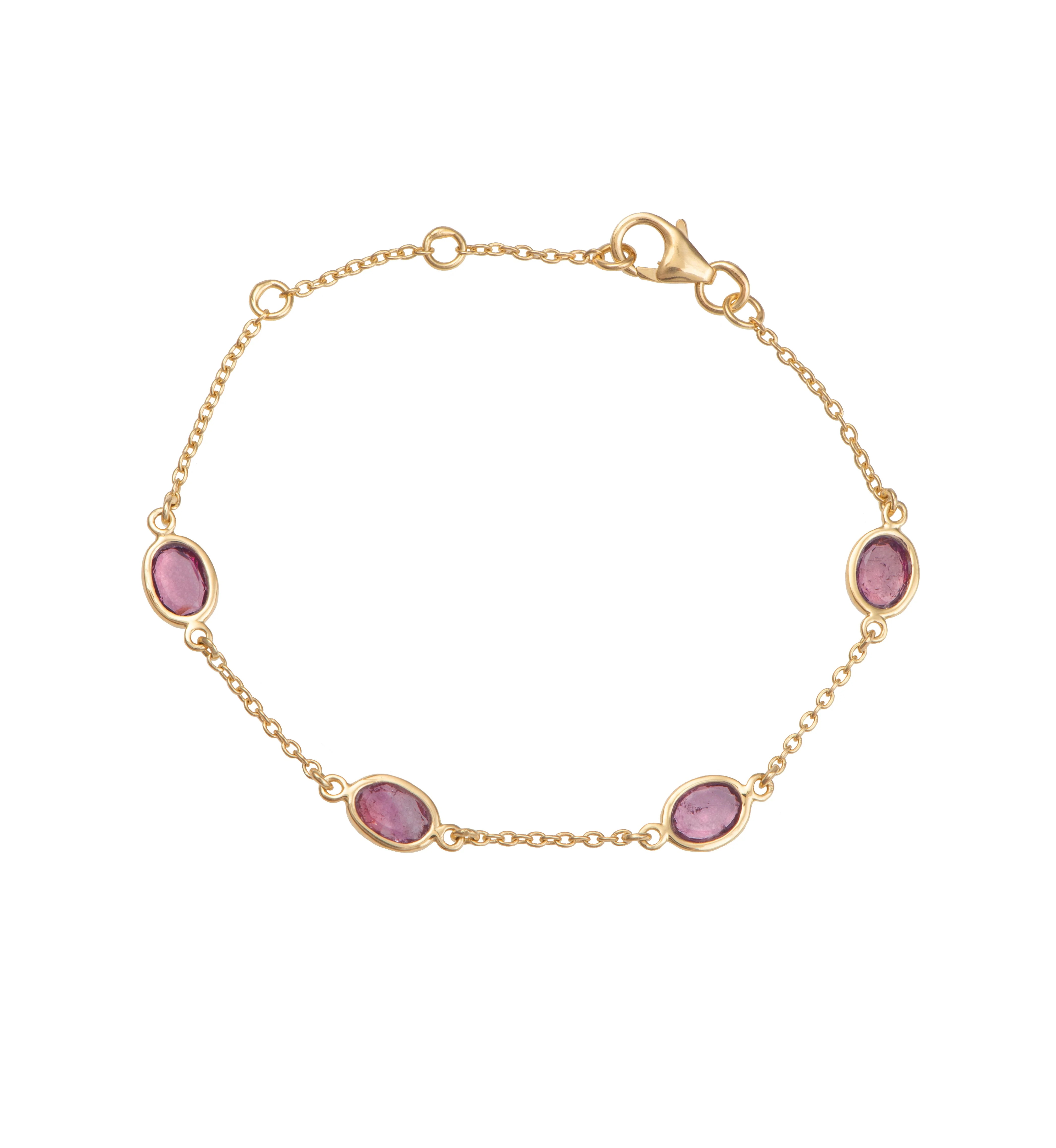 Four Oval Shaped Pink Tourmaline Gemstone Adjustable Bracelet in Vermeil Gold - Image 2