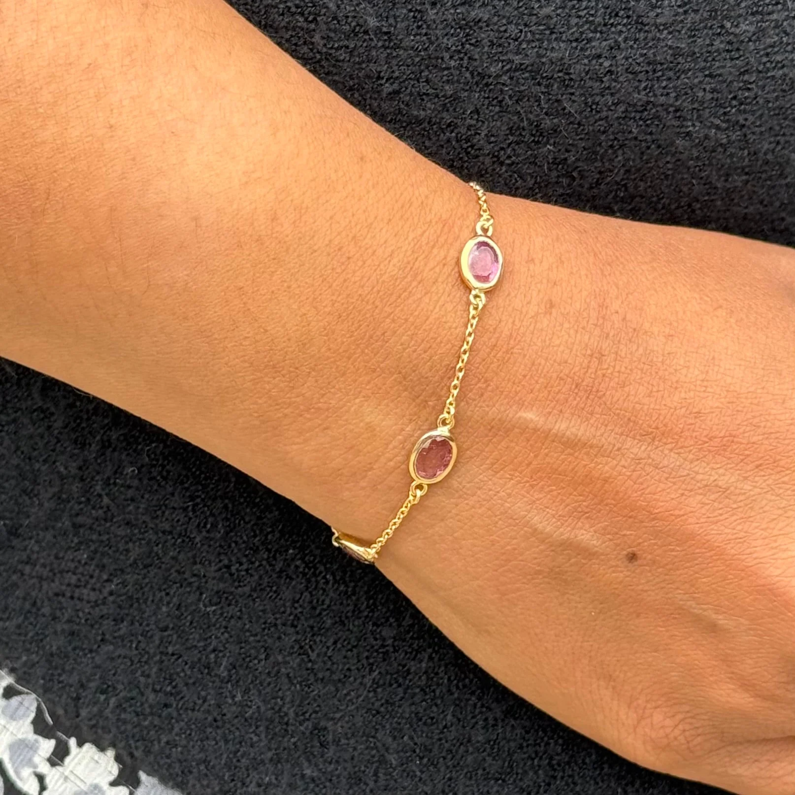 Four Oval Shaped Pink Tourmaline Gemstone Adjustable Bracelet in Vermeil Gold - Image 3