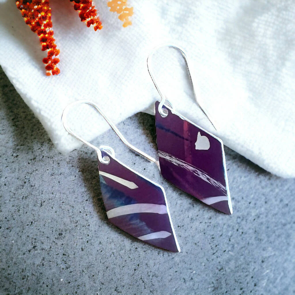Foxglove Inspired Purple Aluminium / Sterling Silver Earrings - Image 2