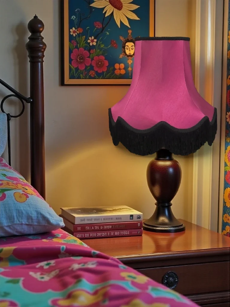 Fuchsia pink fabric lampshades finished with black trimmings - Available in 8 sizes - Image 2
