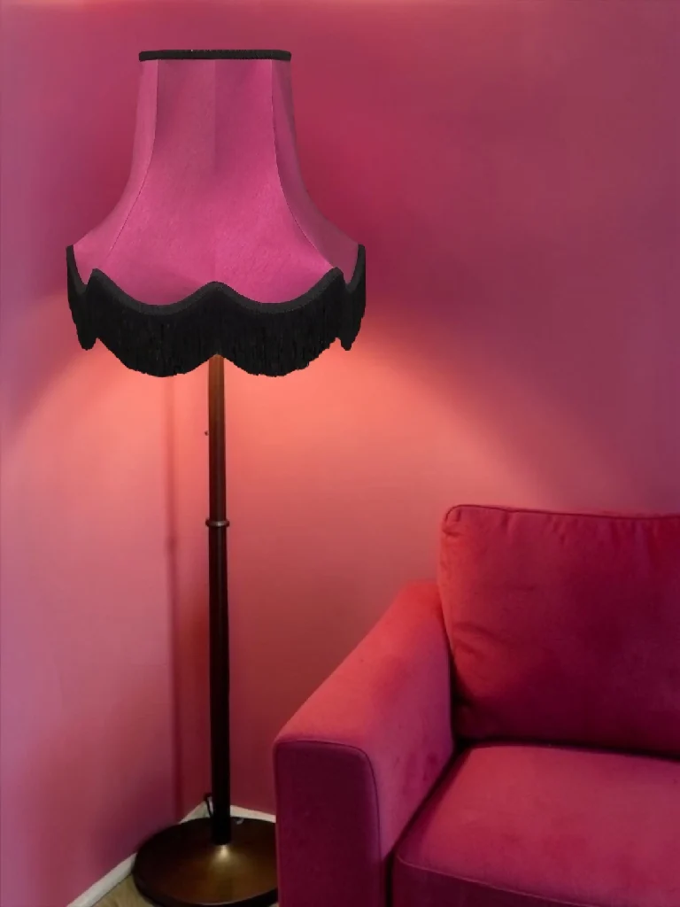 Fuchsia pink fabric lampshades finished with black trimmings - Available in 8 sizes - Image 3