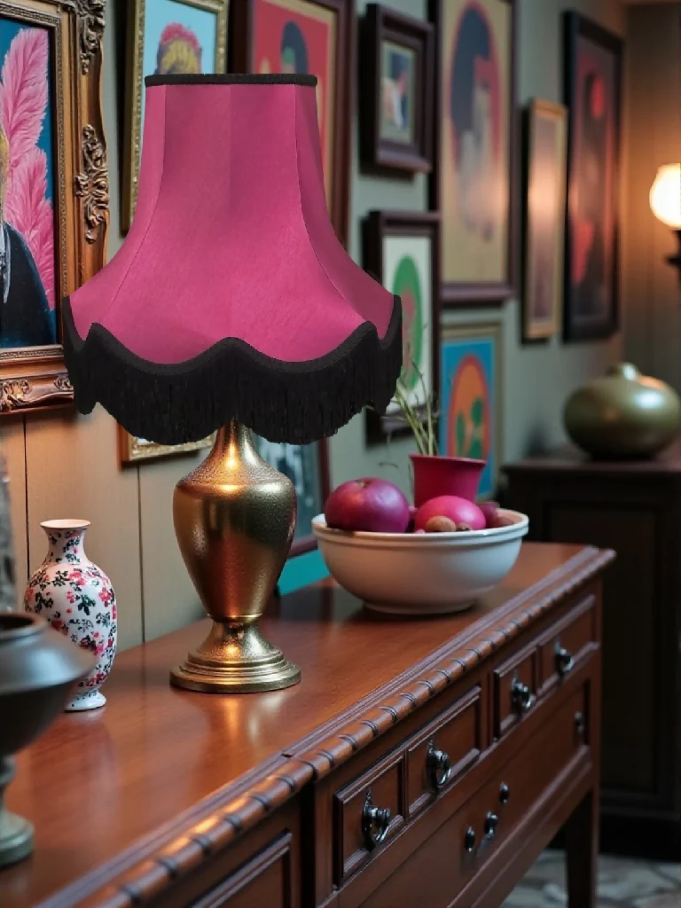 Fuchsia pink fabric lampshades finished with black trimmings - Available in 8 sizes - Image 5
