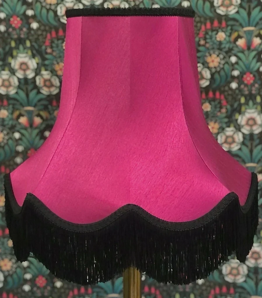 Fuchsia pink fabric lampshades finished with black trimmings - Available in 8 sizes - Image 7
