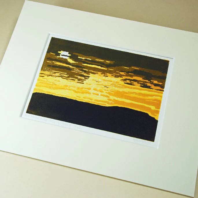 Full Moon over Pen-y-ghent - Limited Edition - Original Linocut Print - Image 2